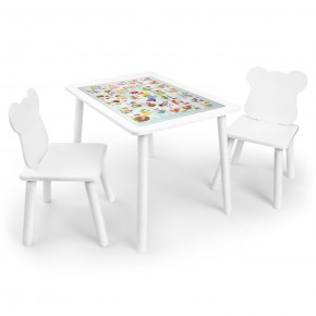 Детский комплект стол и два стула Мишка Rolti Baby с накладкой Алфавит (белая столешница/белое сиденье/белые ножки) в Шадринске - shadrinsk.ok-mebel.com | фото