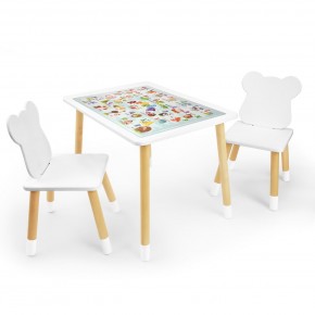 Детский комплект стол и два стула Мишка Rolti Baby с накладкой Алфавит (белая столешница/белое сиденье/береза ножки) в Шадринске - shadrinsk.ok-mebel.com | фото