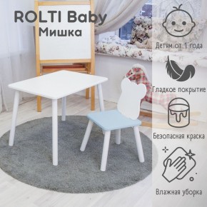 Детский комплект стол и стул «Мишка» Rolti Baby  (голубая столешница/голубое сиденье/белые ножки) в Шадринске - shadrinsk.ok-mebel.com | фото