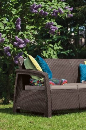 Диван пластиковый Корфу Макс (Corfu love seat max) коричневый в Шадринске - shadrinsk.ok-mebel.com | фото 2