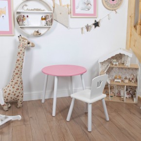 Комплект детский стол КРУГЛЫЙ и стул КОРОНА ROLTI Baby (розовая столешница/белое сиденье/белые ножки) в Шадринске - shadrinsk.ok-mebel.com | фото
