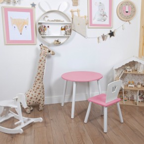 Комплект детский стол КРУГЛЫЙ и стул КОРОНА ROLTI Baby (розовая столешница/розовое сиденье/белые ножки) в Шадринске - shadrinsk.ok-mebel.com | фото