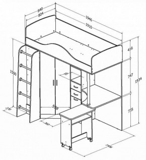 Кровать-чердак "Теремок-1" Дуб молочный/Розовый в Шадринске - shadrinsk.ok-mebel.com | фото 2