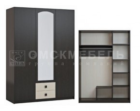 Шкаф 3-х дверный с 2 ящиками с зеркалом Шк51 МС Люсси (венге/дуб девон) в Шадринске - shadrinsk.ok-mebel.com | фото