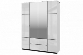 Шкаф 4-х дверный Палермо 02 с ящиками и зеркалом Белый гладкий шелк/Черный гладкий шелк в Шадринске - shadrinsk.ok-mebel.com | фото