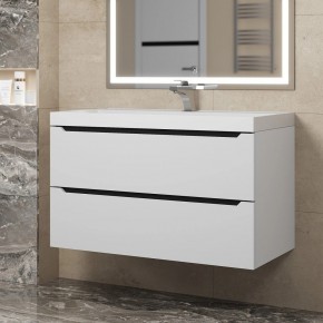 Тумба под раковину Uperwood Tanos 90 см, подвесная, белая/графит в Шадринске - shadrinsk.ok-mebel.com | фото